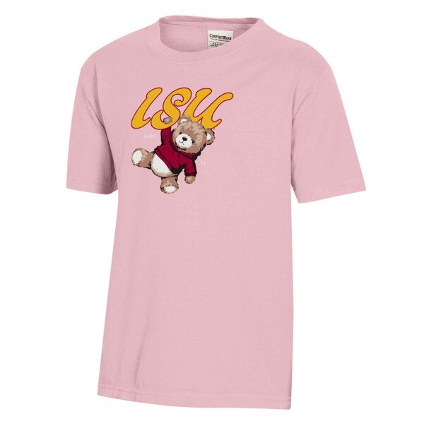 Comfort Wash Youth Cyclones Script Bear Pink Short Sleeve T-Shirt vendor image